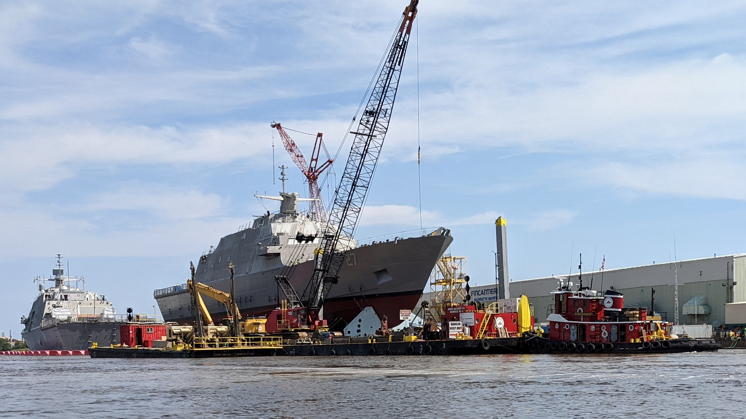 a marine dredging and construction ship on a water jobsite