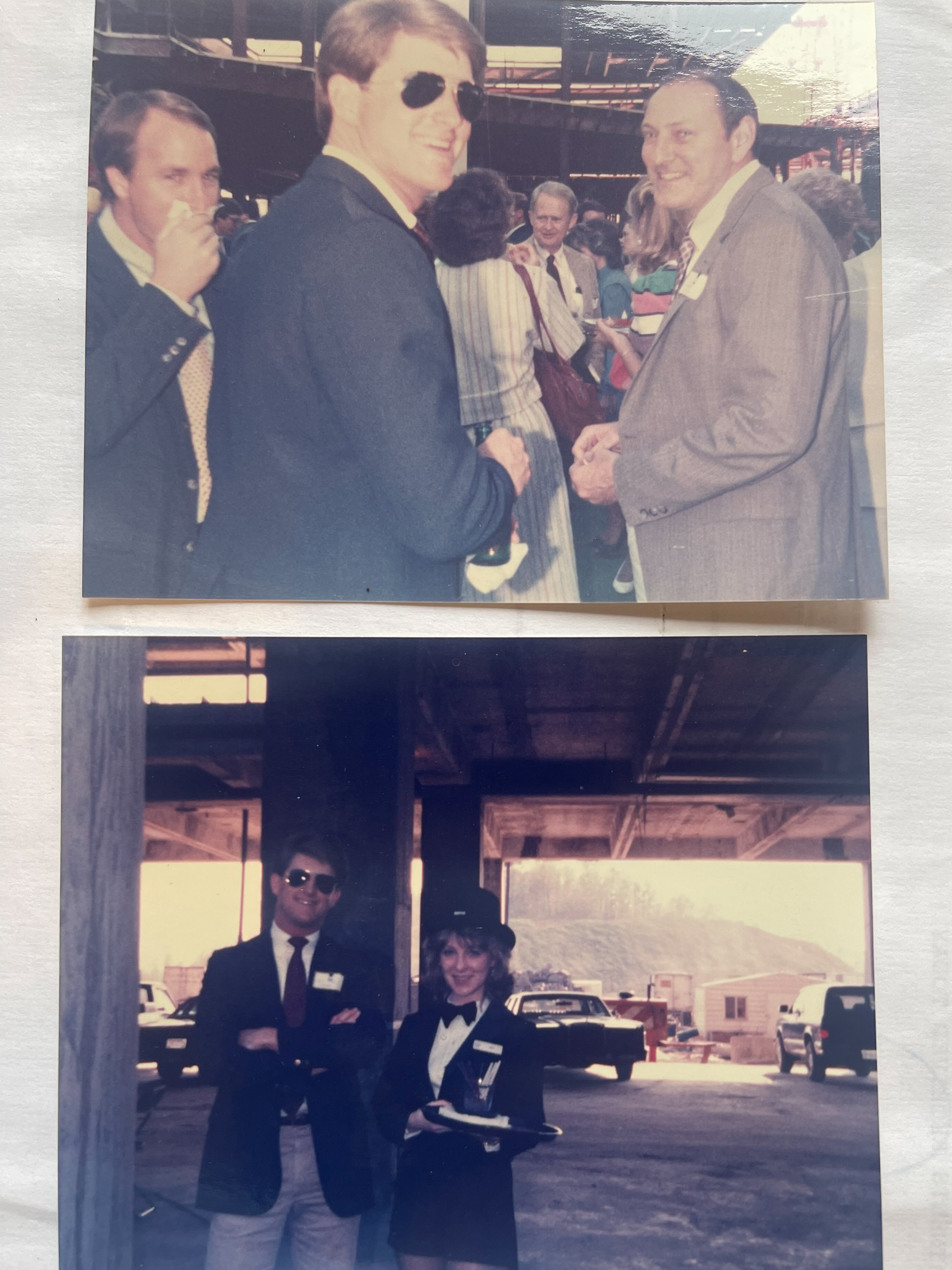 pugh at topping out party for jobsite 1985