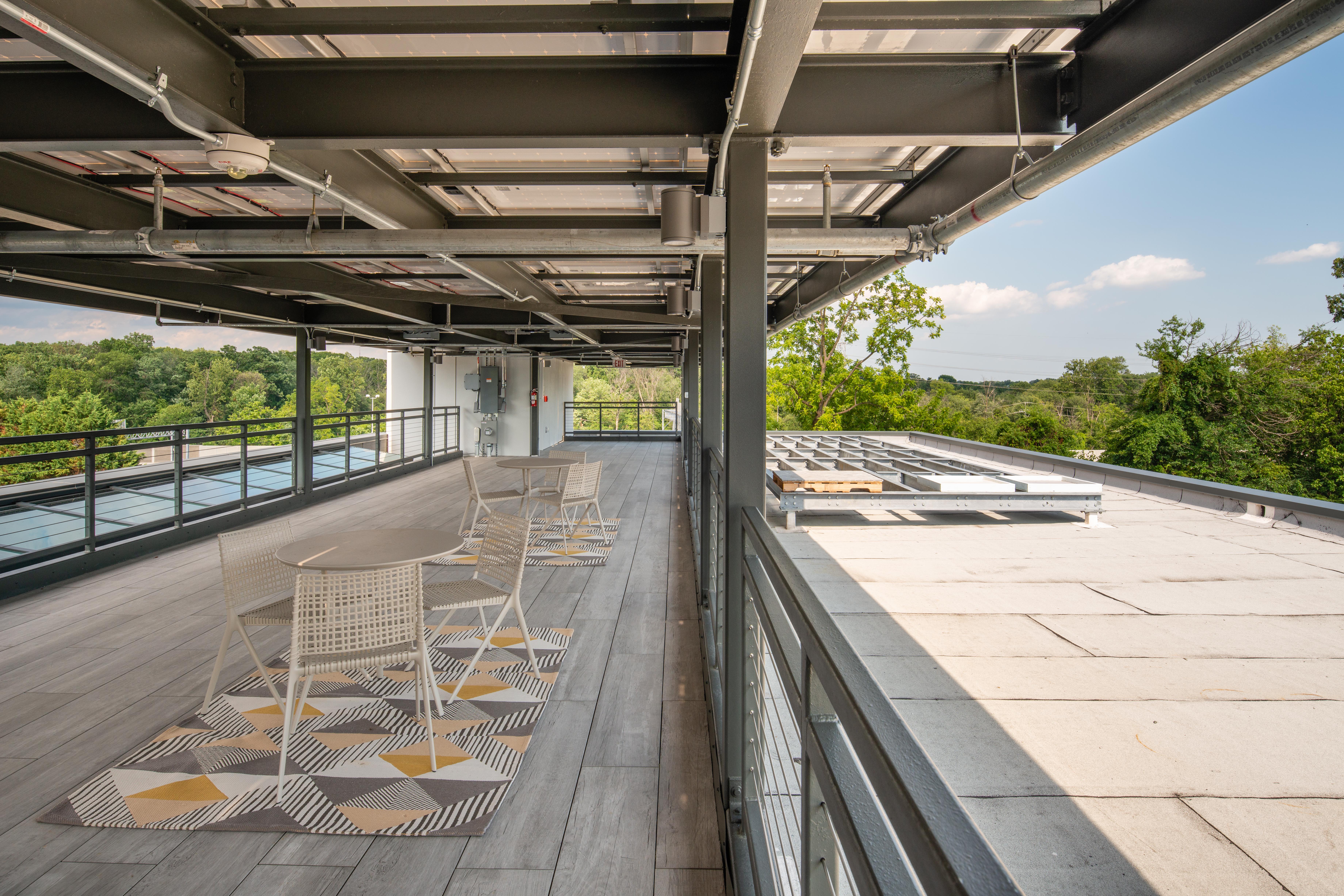 The roof lounge of HITT Contracting’s new headquarters in Falls Church, Virginia. 